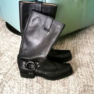 Black leather tall Frye harness boots-like new